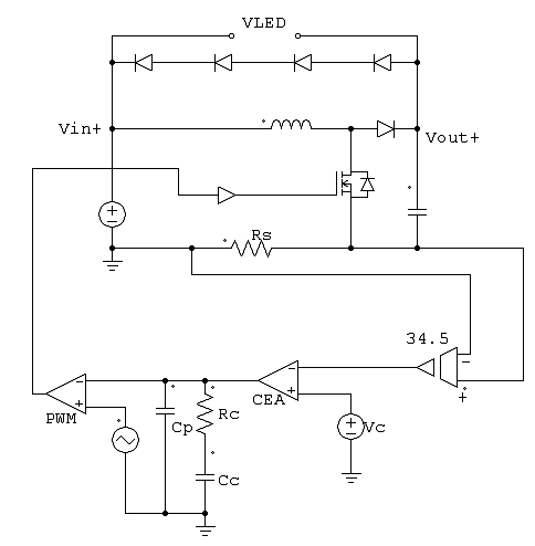 图3：利用MAX16818(内部电流环路)构建的高亮LED驱动器。