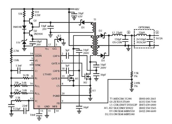 图2：LT1683推挽式转换器。