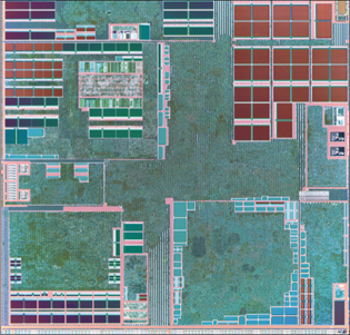 图2： OMAP3530整合了600MHz ARM Cortex-A8核（左下：2D/3D图形加速器；右下：IVA 2.2）