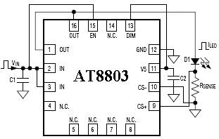 图3：AT8803的DIM接V5，采用VIN脚实现调光。