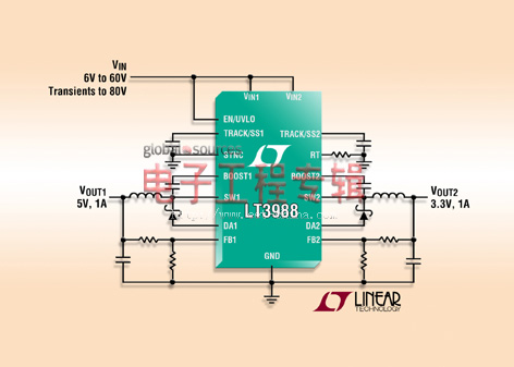 Linear新款开关稳压器LT3988可承受80V瞬态电压（电子工程专辑）