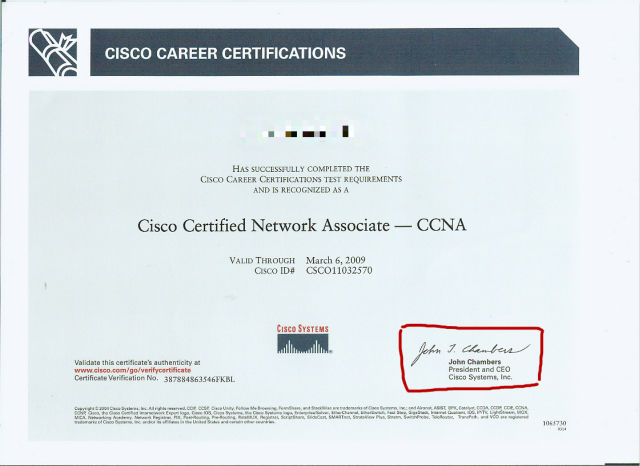 CCNA,CCNP证书上的签名就是John Chambers《电子工程专辑》