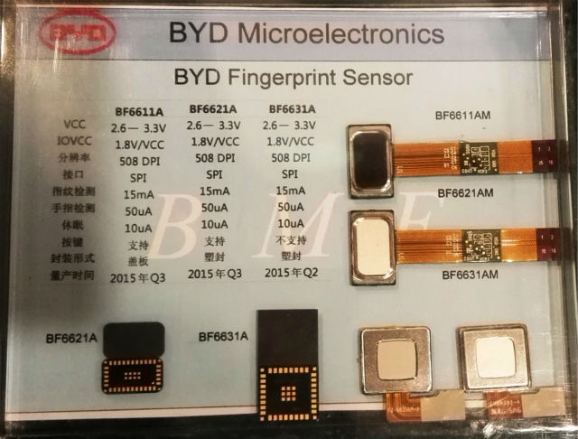 图2：比亚迪指纹识别芯片实物图《电子工程专辑》