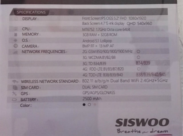 现场看到了这款即将正式上市的SISWOO的双屏手机的配置信息《电子工程专辑》