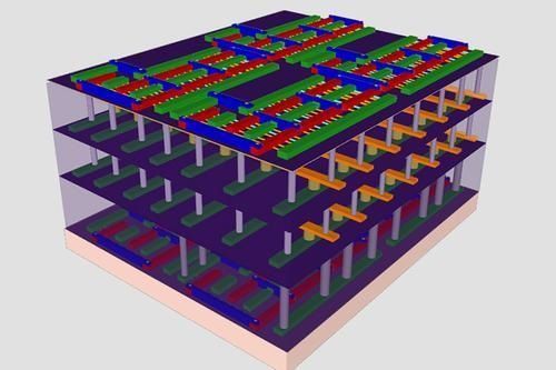 斯坦福大学展示的3D芯片以标准过孔方式连接4层电路，最底层是标准CMOS，最上层是碳纳米管逻辑晶体管，中间2夹层是RRAM《电子工程专辑》